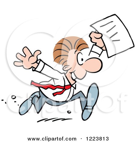 Clipart of a Happy Businessman Running with a Letter - Royalty Free Vector Illustration by Johnny Sajem