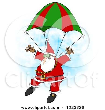 Clipart of a Skydiving Santa Descending with a Parachute - Royalty Free Illustration by djart