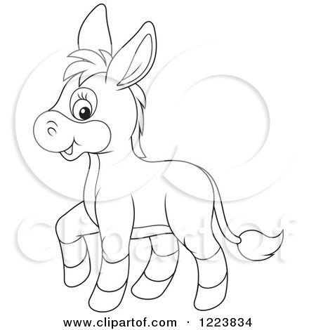 Clipart of an Outlined Cute Baby Donkey - Royalty Free Vector Illustration by Alex Bannykh