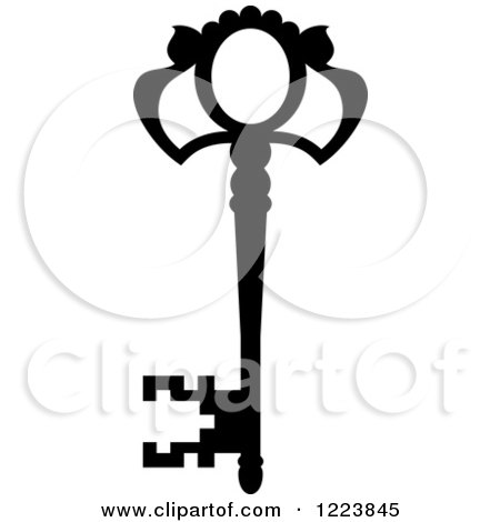 Clipart of a Black and White Antique Skeleton Key 38 - Royalty Free Vector Illustration by Vector Tradition SM