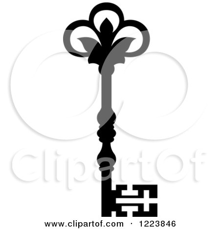 Clipart of a Black and White Antique Skeleton Key 47 - Royalty Free Vector Illustration by Vector Tradition SM