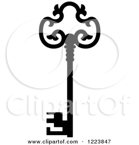 Clipart of a Black and White Antique Skeleton Key 39 - Royalty Free Vector Illustration by Vector Tradition SM