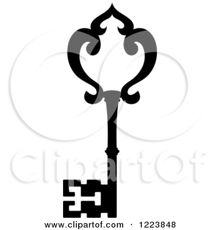 Clipart of a Black and White Antique Skeleton Key 40 - Royalty Free Vector Illustration by Vector Tradition SM