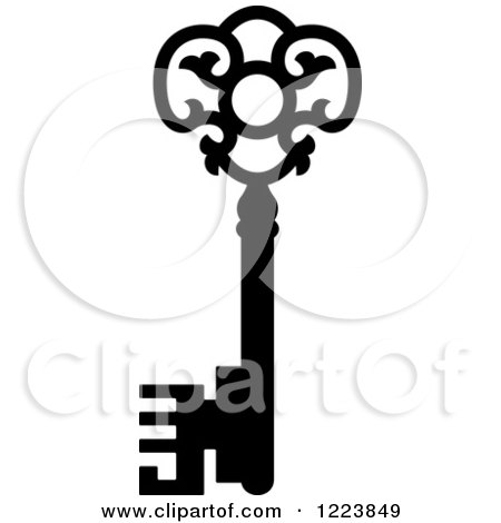 Clipart of a Black and White Antique Skeleton Key 41 - Royalty Free Vector Illustration by Vector Tradition SM