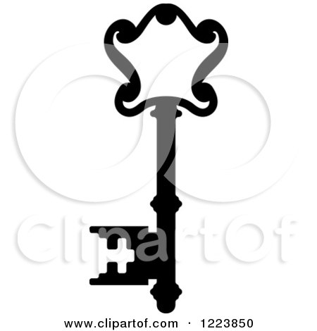 Clipart of a Black and White Antique Skeleton Key 42 - Royalty Free Vector Illustration by Vector Tradition SM