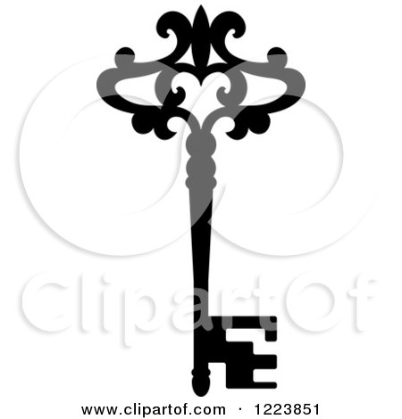 Clipart of a Black and White Antique Skeleton Key 43 - Royalty Free Vector Illustration by Vector Tradition SM