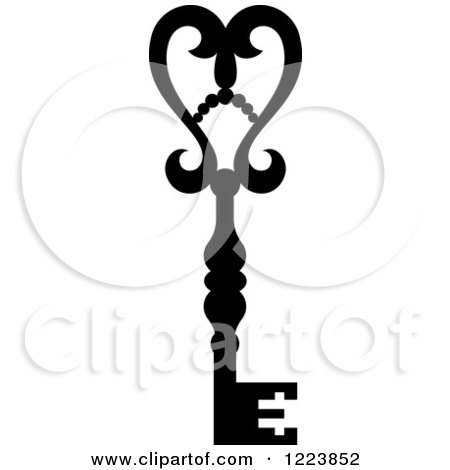 Clipart of a Black and White Antique Skeleton Key 44 - Royalty Free Vector Illustration by Vector Tradition SM