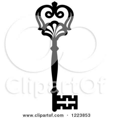 Clipart of a Black and White Antique Skeleton Key 46 - Royalty Free Vector Illustration by Vector Tradition SM