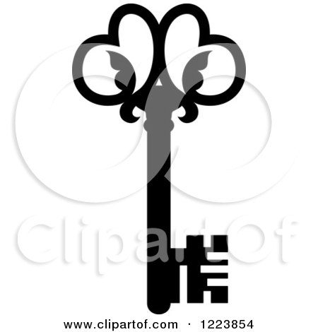 Clipart of a Black and White Antique Skeleton Key 45 - Royalty Free Vector Illustration by Vector Tradition SM
