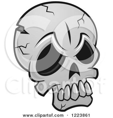Clipart of a Cracked Grayscale Monster Skull - Royalty Free Vector Illustration by Vector Tradition SM