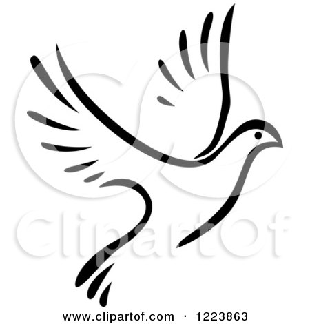 Clipart of a Black and White Flying Dove 5 - Royalty Free Vector Illustration by Vector Tradition SM
