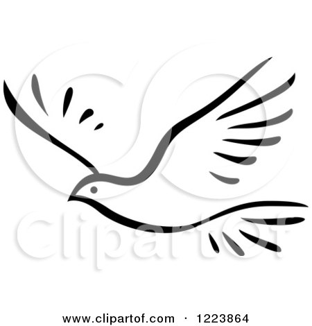 Clipart of a Black and White Flying Dove 3 - Royalty Free Vector Illustration by Vector Tradition SM