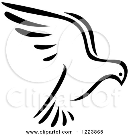 Clipart of a Black and White Flying Dove 4 - Royalty Free Vector Illustration by Vector Tradition SM