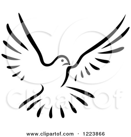 Clipart of a Black and White Flying Dove 2 - Royalty Free Vector Illustration by Vector Tradition SM