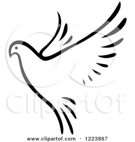 Clipart of a Black and White Flying Dove - Royalty Free Vector Illustration by Vector Tradition SM