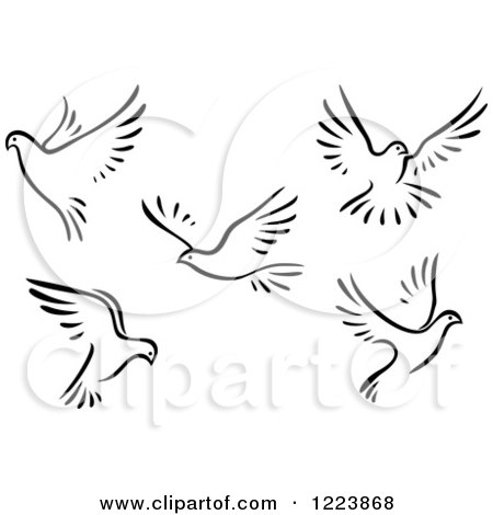 Clipart of Black and White Flying Doves - Royalty Free Vector Illustration by Vector Tradition SM