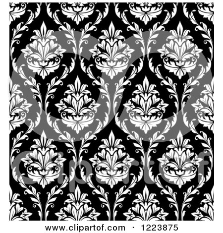 Clipart of a Seamless Pattern of Damask in Black and White - Royalty Free Vector Illustration by Vector Tradition SM
