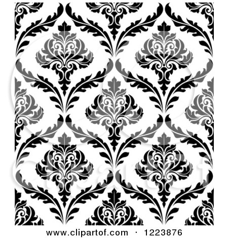 Clipart of a Seamless Pattern of Damask in Black and White 2 - Royalty Free Vector Illustration by Vector Tradition SM