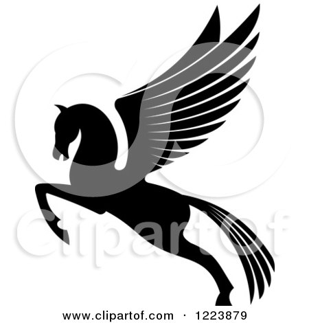 Clipart of a Black and White Winged Horse Pegasus Ready to Take Flight 3 - Royalty Free Vector Illustration by Vector Tradition SM