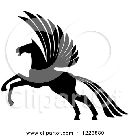 Clipart of a Black and White Winged Horse Pegasus Ready to Take Flight 4 - Royalty Free Vector Illustration by Vector Tradition SM