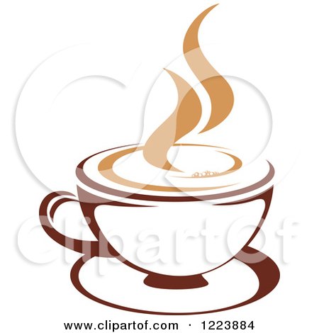Clipart of a Brown Coffee Cup on a Saucer, with Tan Steam 4 - Royalty Free Vector Illustration by Vector Tradition SM