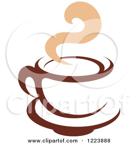 Clipart of a Brown Coffee Cup on a Saucer, with Tan Steam 3 - Royalty Free Vector Illustration by Vector Tradition SM