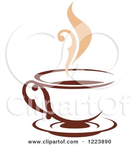 Clipart of a Brown Coffee Cup on a Saucer, with Tan Steam - Royalty Free Vector Illustration by Vector Tradition SM