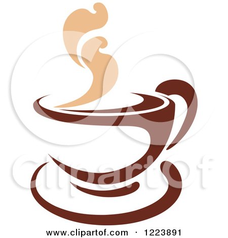 Clipart of a Brown Coffee Cup on a Saucer, with Tan Steam 2 - Royalty Free Vector Illustration by Vector Tradition SM