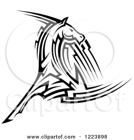 Clipart of a Black and White Tribal Horse - Royalty Free Vector Illustration by Vector Tradition SM