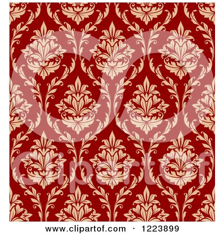 Clipart of a Seamless Pattern of Damask in Tan and Red - Royalty Free Vector Illustration by Vector Tradition SM