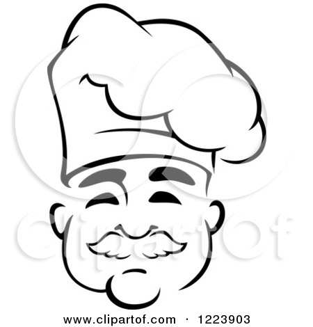 Clipart of a Happy Black and White Middle Aged Chef with a Mustache - Royalty Free Vector Illustration by Vector Tradition SM