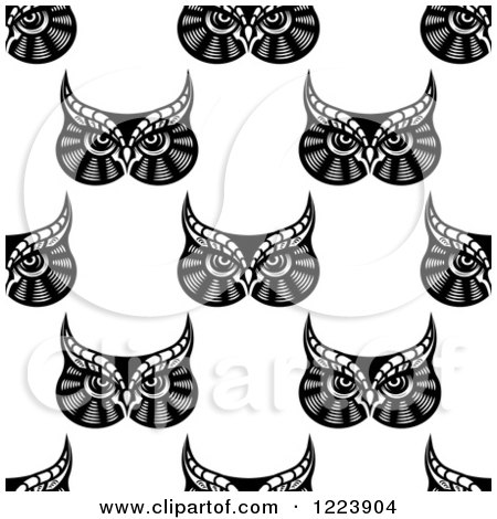 Clipart of a Seamless Pattern Background of Owls in Black and White - Royalty Free Vector Illustration by Vector Tradition SM