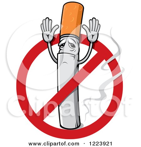 Clipart of a Cigarette Character Giving Up, with Smoke and a Restricted Symbol - Royalty Free Vector Illustration by Vector Tradition SM