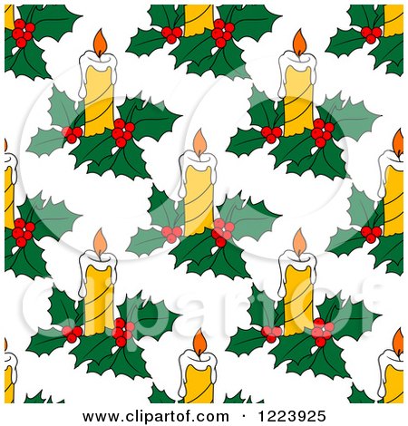 Clipart of a Seamless Pattern Background of Christmas Candles and Holly - Royalty Free Vector Illustration by Vector Tradition SM
