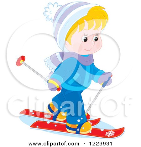 Clipart of a Happy Winter Boy Cross Country Skiing - Royalty Free Vector Illustration by Alex Bannykh