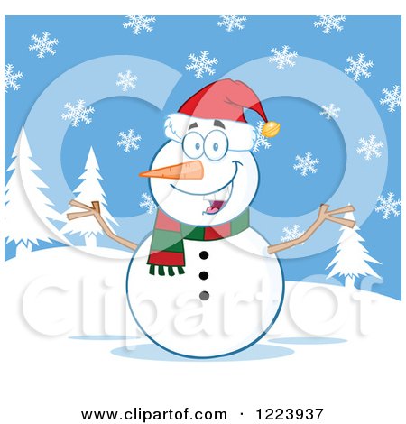 Clipart of a Cheerful Snowman on a Snowy Hill - Royalty Free Vector Illustration by Hit Toon