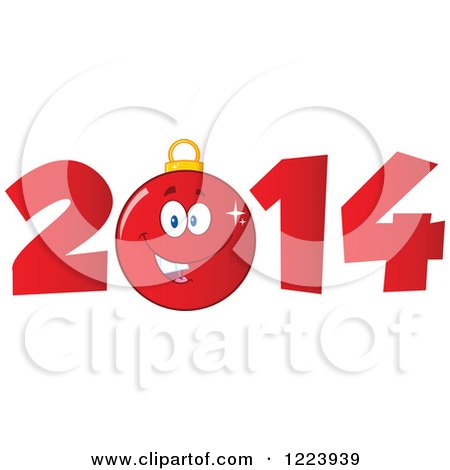 Clipart of a Red Christmas Bauble Ornament in Year 2014 - Royalty Free Vector Illustration by Hit Toon