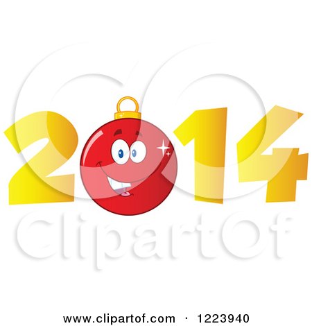 Clipart of a Red Christmas Bauble Ornament in Golden Year 2014 - Royalty Free Vector Illustration by Hit Toon
