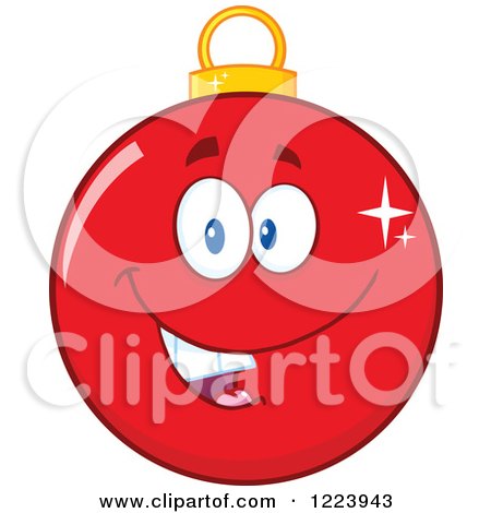 Clipart of a Happy Red Christmas Bauble Ornament - Royalty Free Vector Illustration by Hit Toon