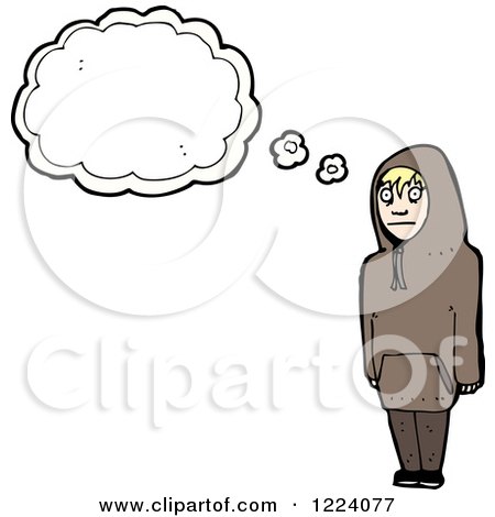Clipart of Boy Wearing Hooded Sweatshirt with Blank Thought Cloud - Royalty Free Vector Illustration by lineartestpilot