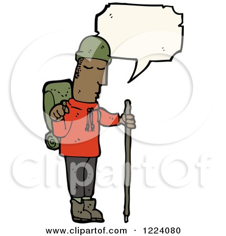 Cartoon of a Talking Black Male Hiker - Royalty Free Vector Illustration by lineartestpilot