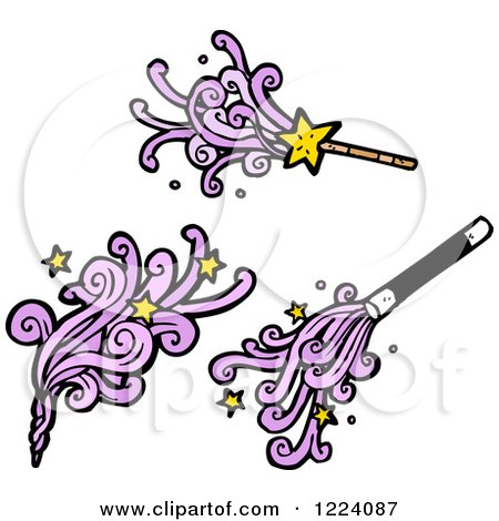 Cartoon of Magic Wands with Purple Waves - Royalty Free Vector Illustration by lineartestpilot