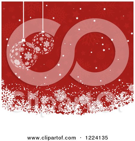 Clipart of a Christmas Background of Babubles and Snowflakes in Red and White - Royalty Free Vector Illustration by KJ Pargeter