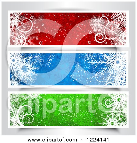 Clipart of Red Blue and Green Christmas Website Banners with Snowflakes - Royalty Free Vector Illustration by KJ Pargeter