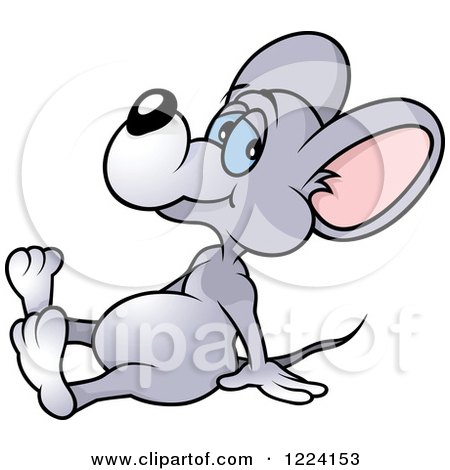 Clipart of a Gray Cartoon Mouse Leanint Back and Sitting on the Floor - Royalty Free Vector Illustration by dero