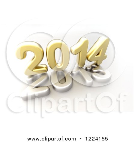 Clipart of a 3d Golden Year 2014 on Top of a Silver 2013 - Royalty Free Illustration by chrisroll