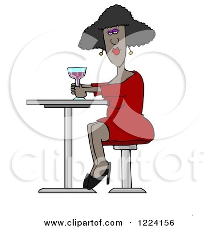Clipart of a Black Lady Drinking a Cocktail at a Table - Royalty Free Illustration by djart