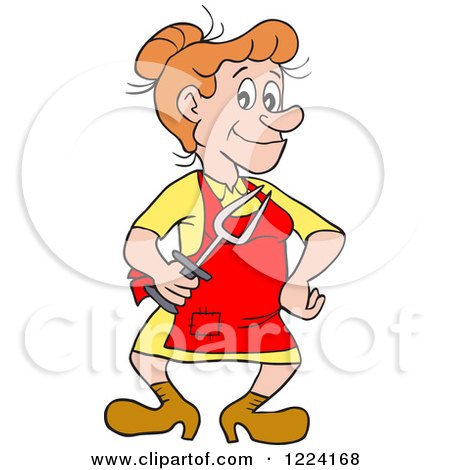Clipart of a Hillbilly Woman Holding a Bbq Fork - Royalty Free Vector Illustration by LaffToon
