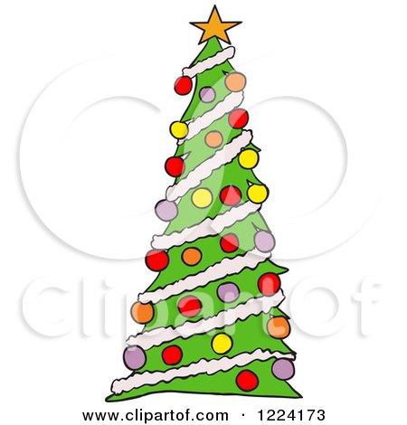 Clipart of a Tall Christmas Tree with Ornaments - Royalty Free Vector Illustration by LaffToon
