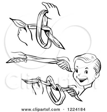 Clipart of Steps of a Retro Boy Performing a Vanishing Knot Magic Trick - Royalty Free Vector Illustration by Picsburg